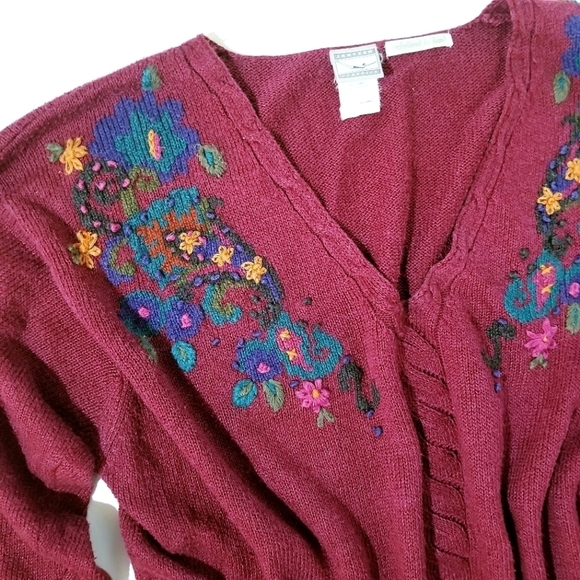 JANTZEN CLASSICS Vintage Vtg 80s Embrodiered Floral Pulliver Sweater 2x XXL - Picture 7 of 13